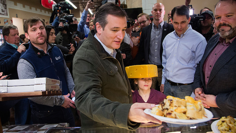 Here he is at Mars Cheese Castle in Kenosha, Wisc. with a real-life cheese head.